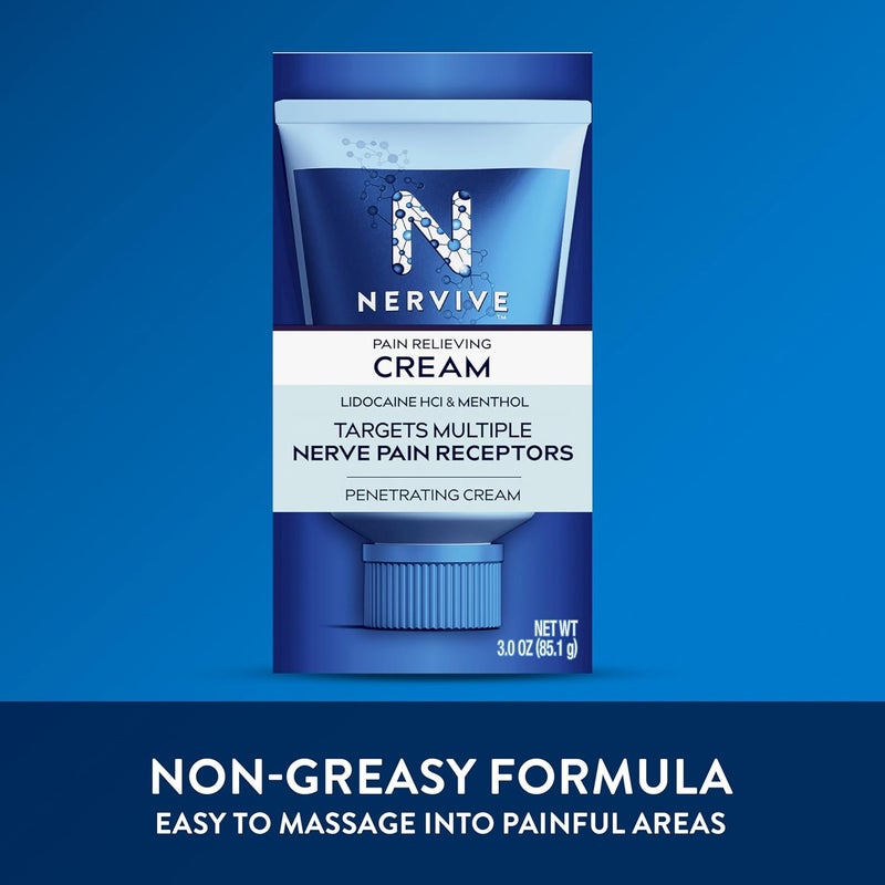 Nervive Pain Relieving Cream, Max Strength Non-Greasy Topical Pain Reliever with Lidocaine and Menthol for Toes, Feet, Fingers, Hands, Legs & Arms, 3.0oz - Image 5